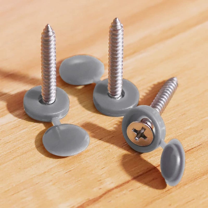 Glvaner M4 (80 pcs) Gray Color Collated Screws Caps Hinged Screw Cover Caps with 20 PCs #8 x 1-1/4" (4.2 x 32mm) Flat Head Wood Screws Stainless Steel 304 (18-8) for TV or Furnitures - Image 3